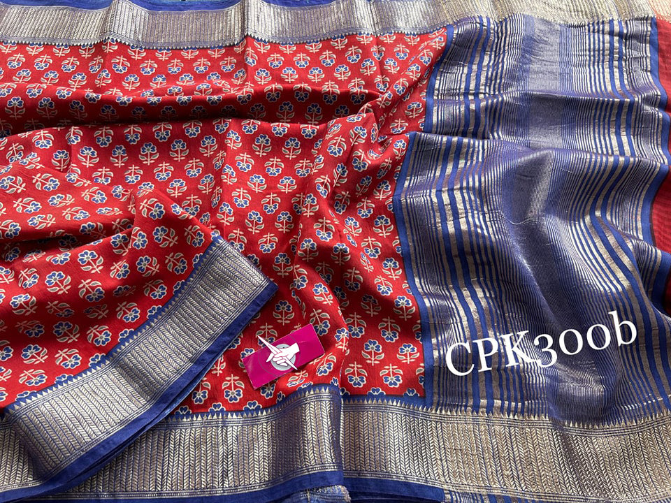 Digital Print Red Tussar Silk Saree Traditional Indian Style