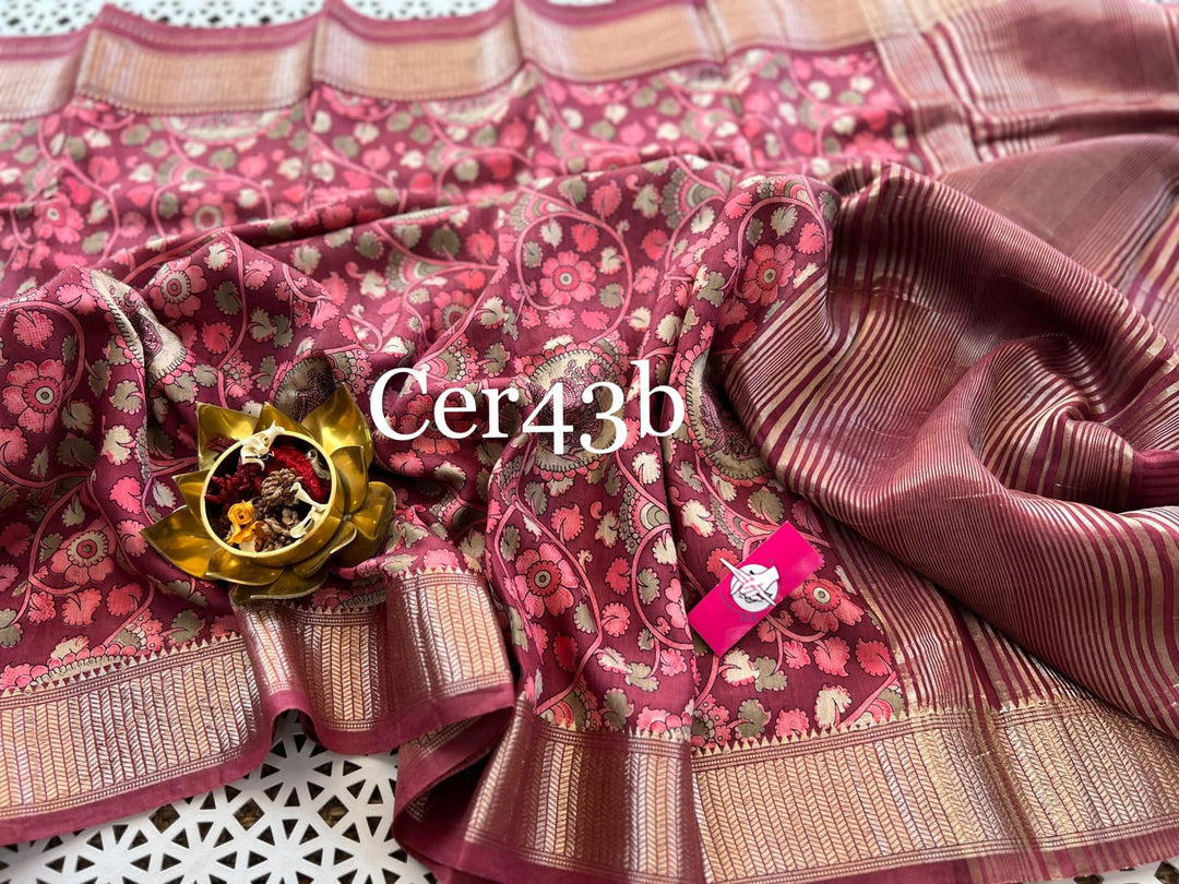 Modern Ethnic Rose Gold Tussar Saree Soft Silk With Zari Highlights And Digital Print