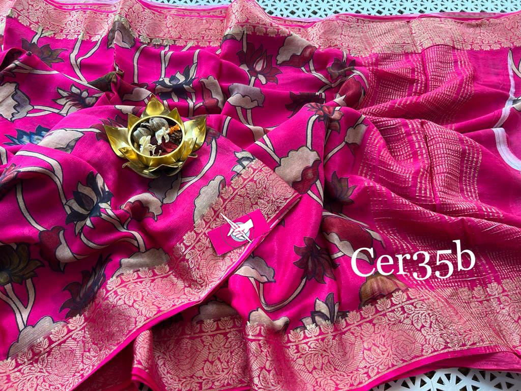 Pink Color Elegant sophistication with our soft silk jacquard printed saree