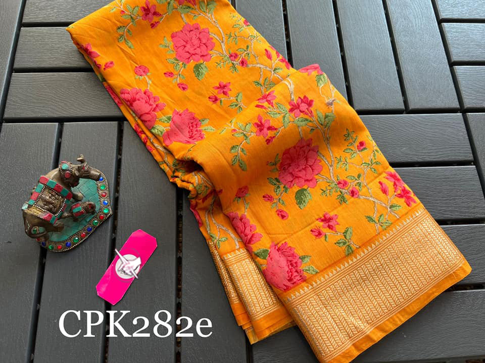 Orange Assam Pattu Casual Saree Digital Printed Soft Silk With Woven Border
