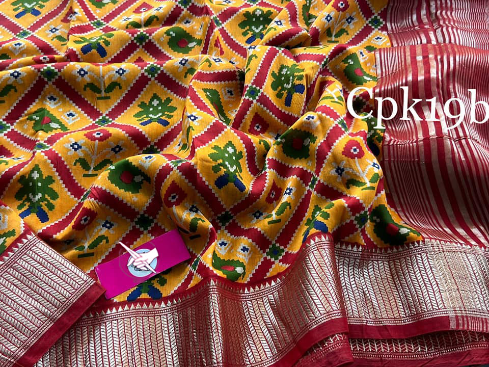Soft Tussar Silk Saree Red And Yellow Ethnic Handloom Style With Digital Art And Zari Finish