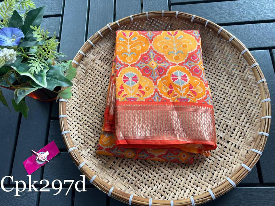 Festive Tussar Silk Saree Orange Soft Feel Zari Work Digital Design