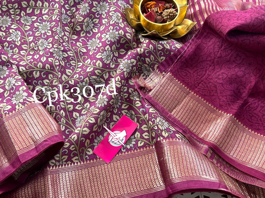 Purple Tusser Soft Silk Sarees With Zari Border