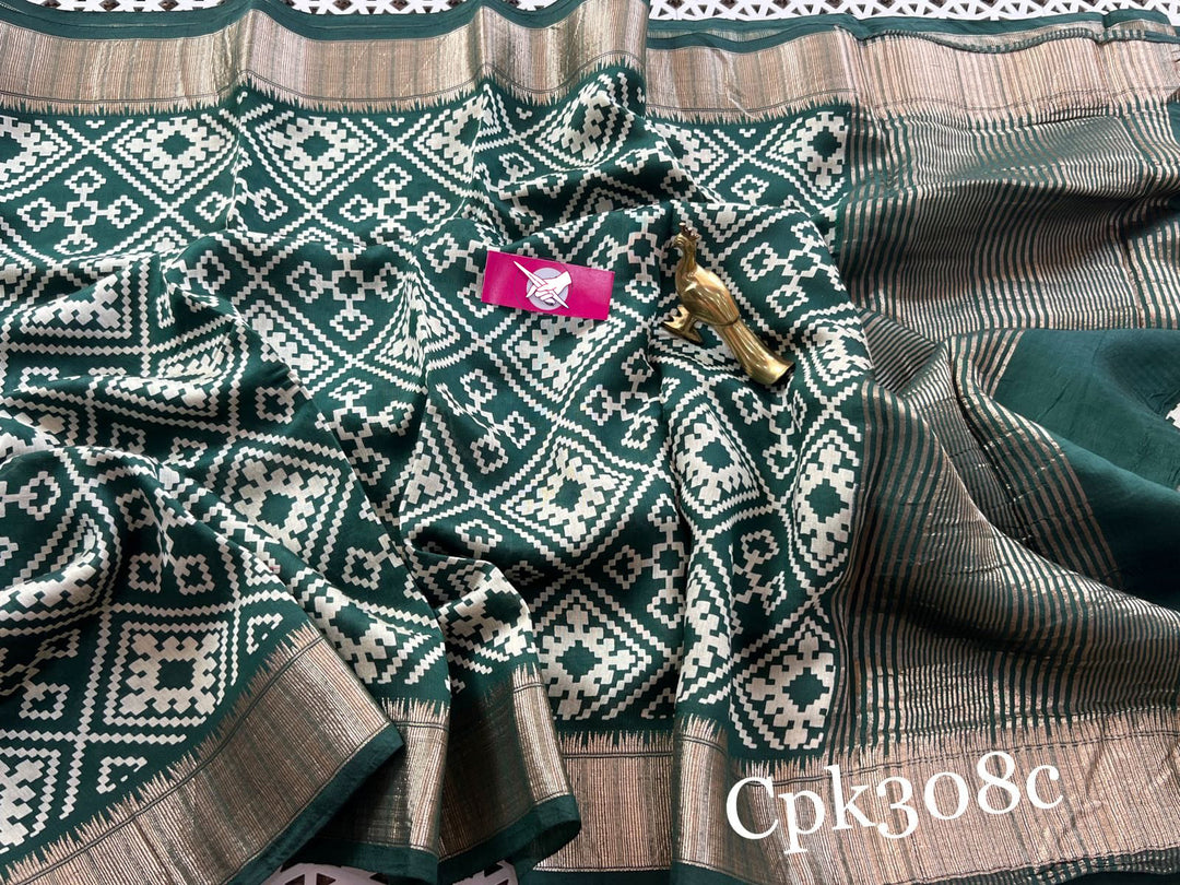 Tusser Soft Silk Sarees With Allover Digital Printed With Zari Border