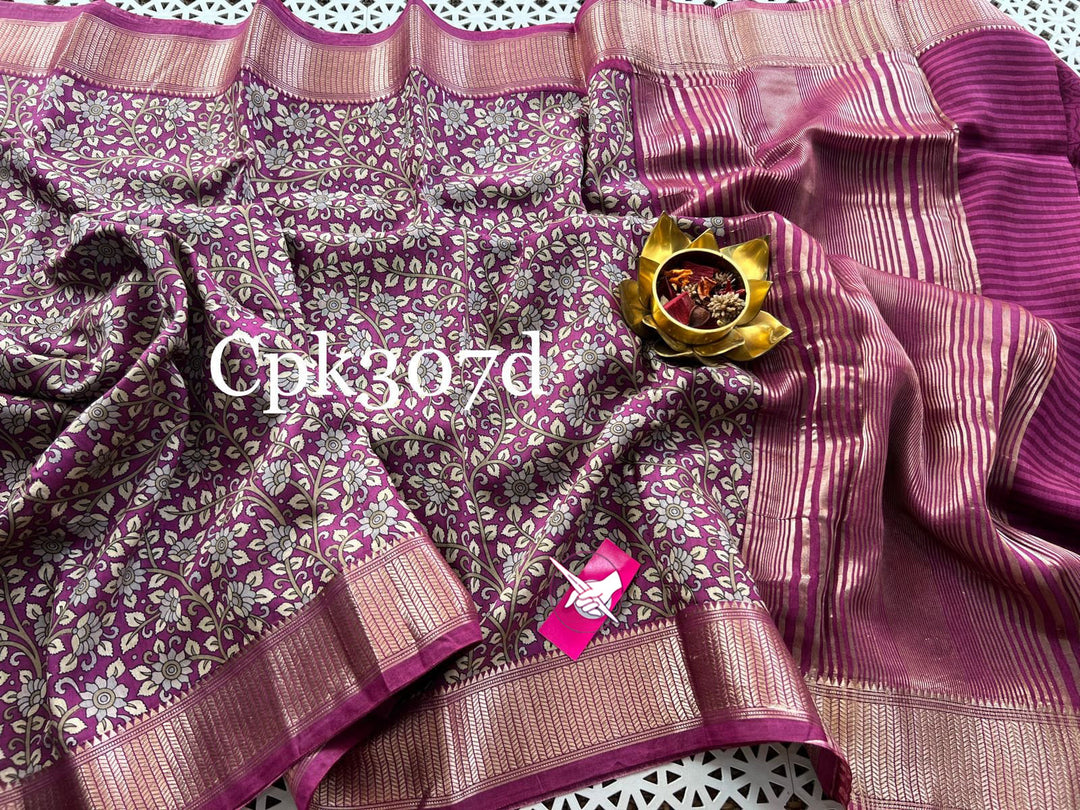 Purple Tusser Soft Silk Sarees With Zari Border