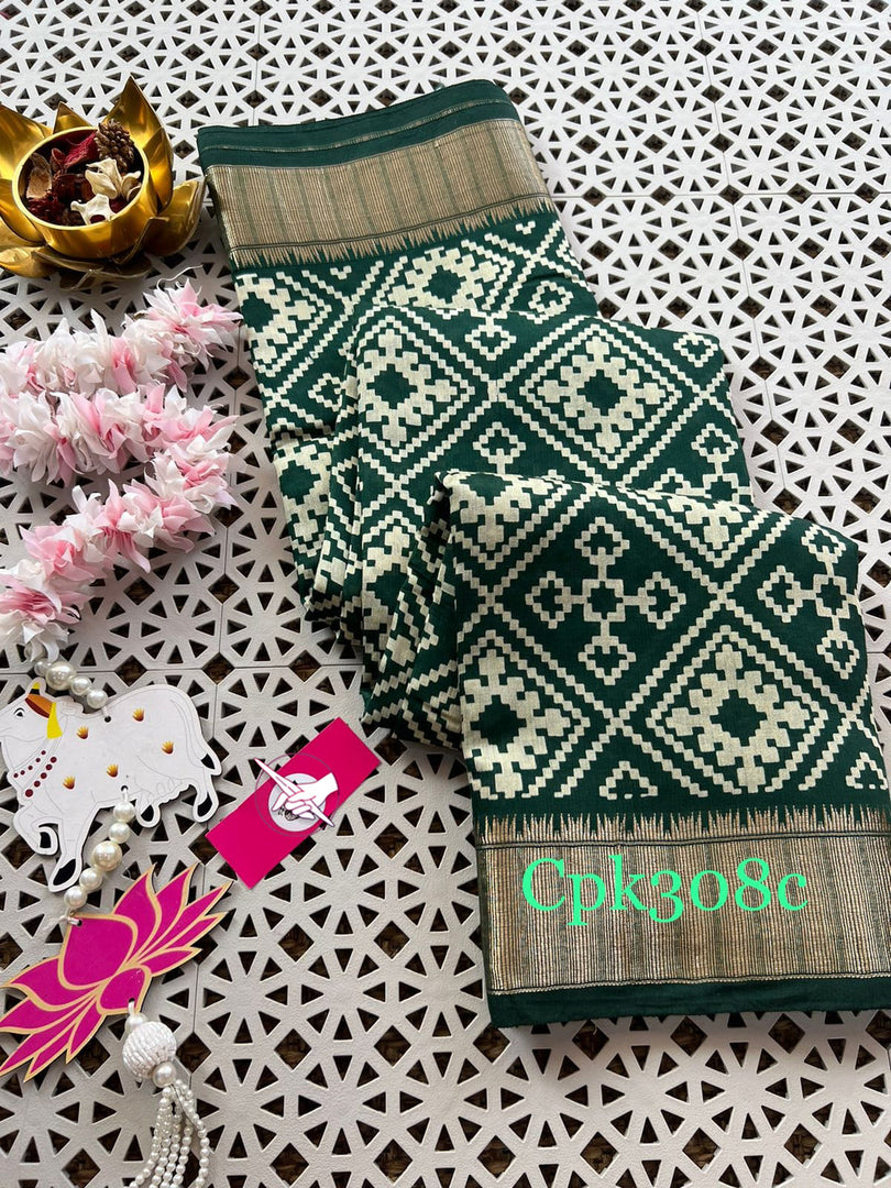 Tusser Soft Silk Sarees With Allover Digital Printed With Zari Border