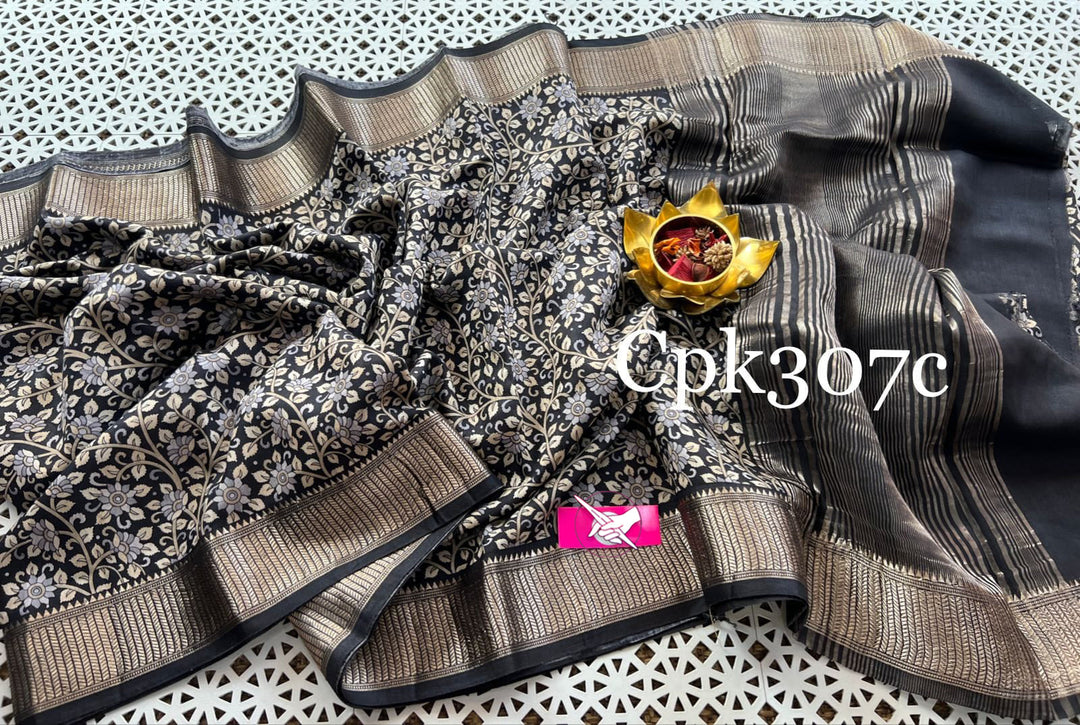 Black Tusser Soft Silk Sarees With Zari Border