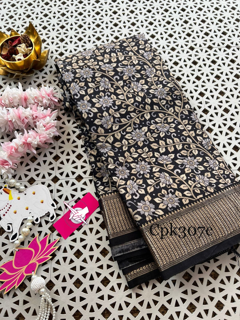 Black Tusser Soft Silk Sarees With Zari Border
