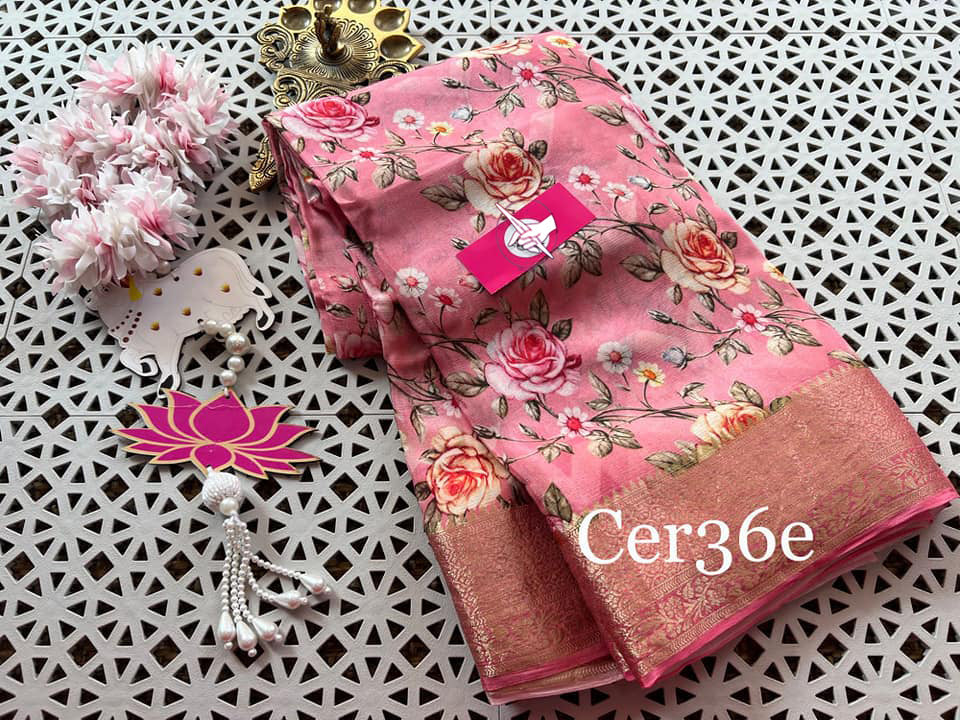 Pink Color Explore the latest designer crepe georgette saree featuring stunning floral prints, ideal for a chic and elegant look.