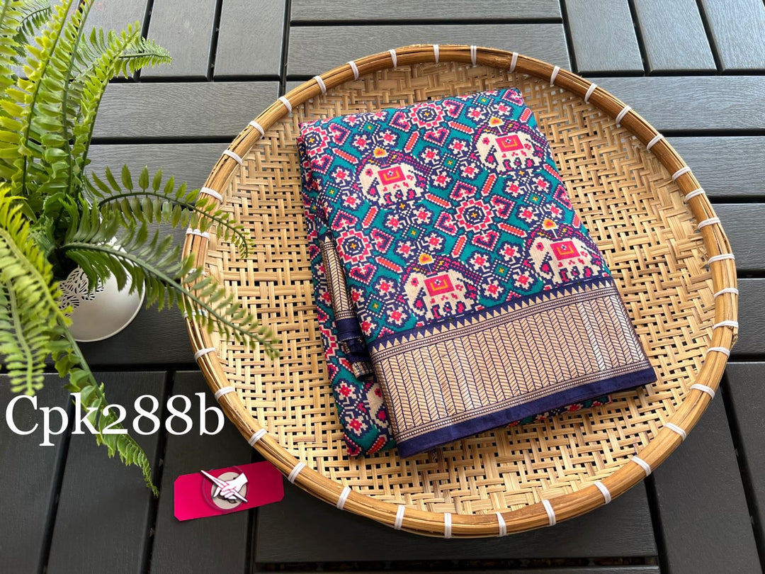 Timeless Tussar Handloom Saree Navy Blue Printed And Zari Edged