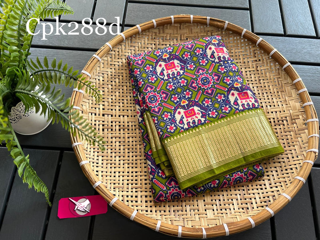 Celebration Wear Green Tussar Silk Saree Zari Accents And Digital Print
