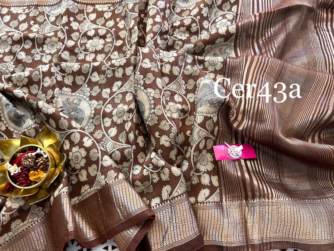 Stylish Brown Tussar Soft Silk Saree Ethnic Zari Touch And Artistic Digital Prints