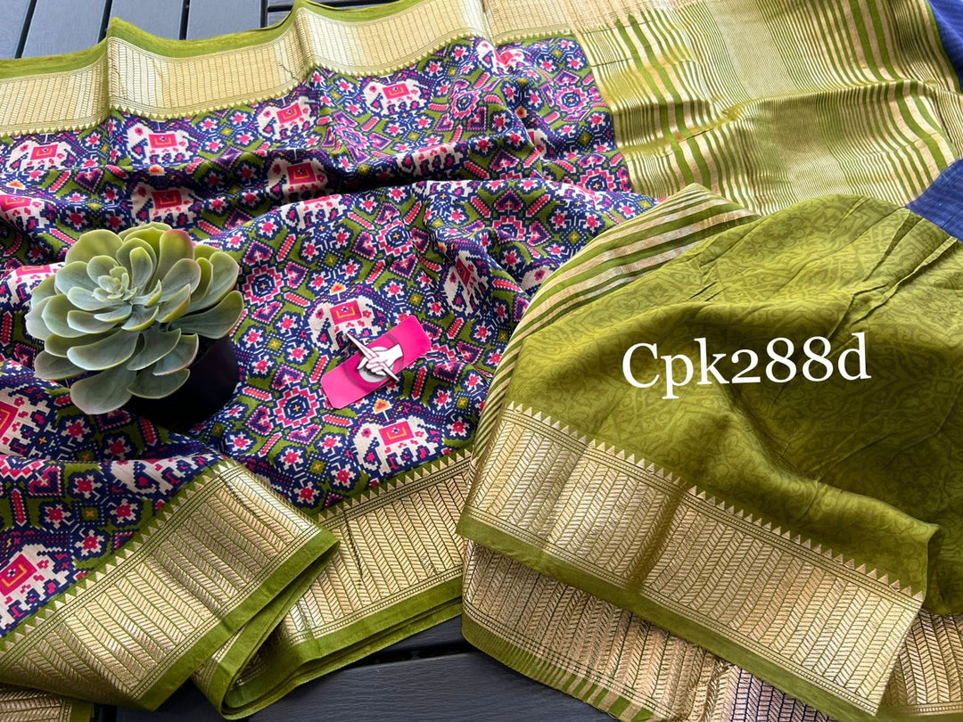 Celebration Wear Green Tussar Silk Saree Zari Accents And Digital Print