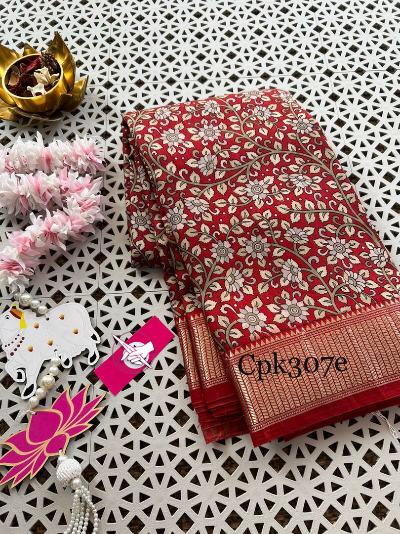 Traditional Digital Print Tussar Silk Saree Soft Texture And Zari Edging