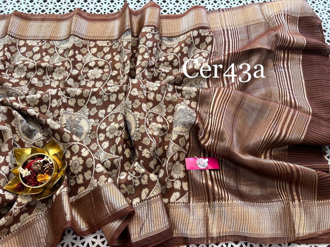 Stylish Brown Tussar Soft Silk Saree Ethnic Zari Touch And Artistic Digital Prints