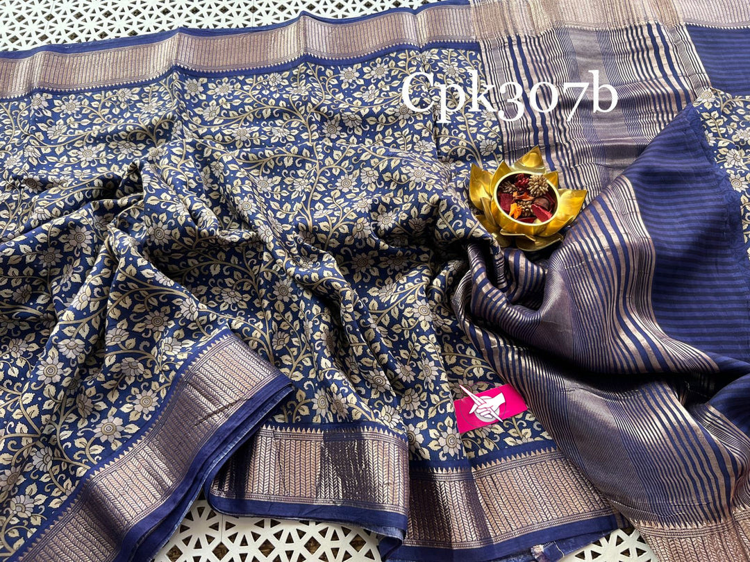 Blue Tusser Soft Silk Sarees With Zari Border