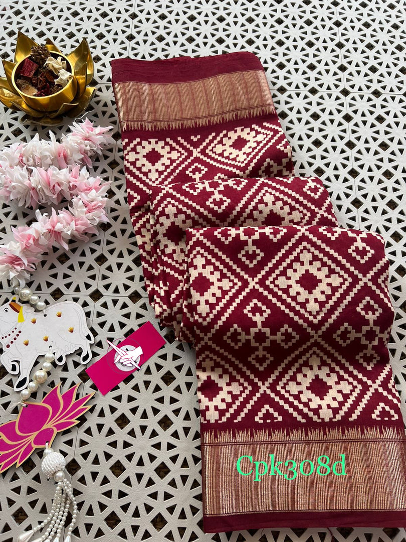 Luxurious Red Tussar Silk Saree Traditional Look With Digital Print And Zari Accent