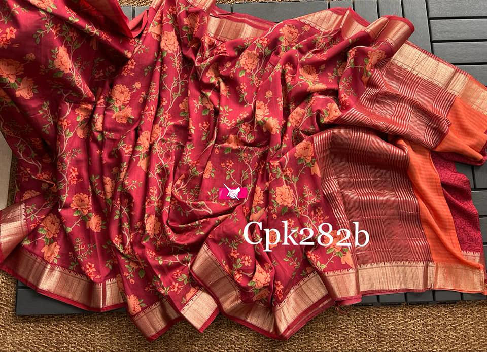 Assam Pattu Daily Wear Saree Maroon Soft Silk With Digital Prints And Woven Finish