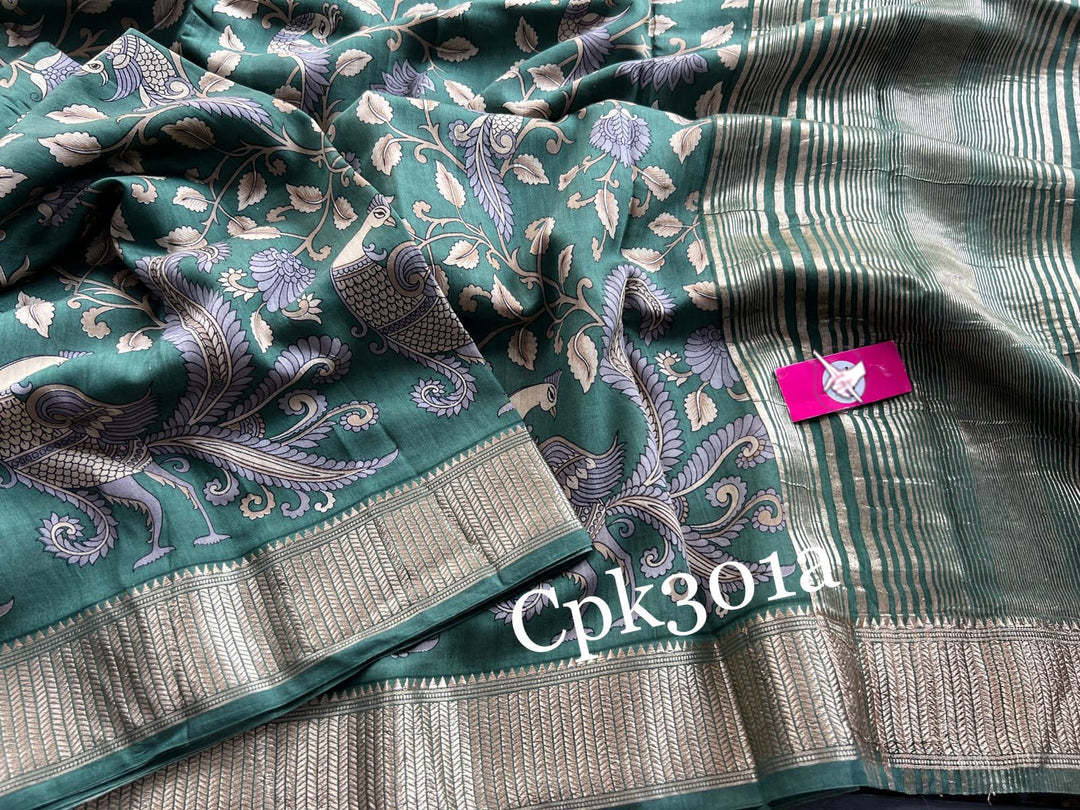 Green Assam Soft Silk Saree Woven Border Digital Print Saree For Daily Use