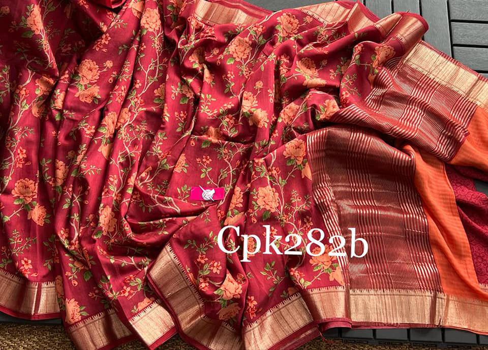 Assam Pattu Daily Wear Saree Maroon Soft Silk With Digital Prints And Woven Finish
