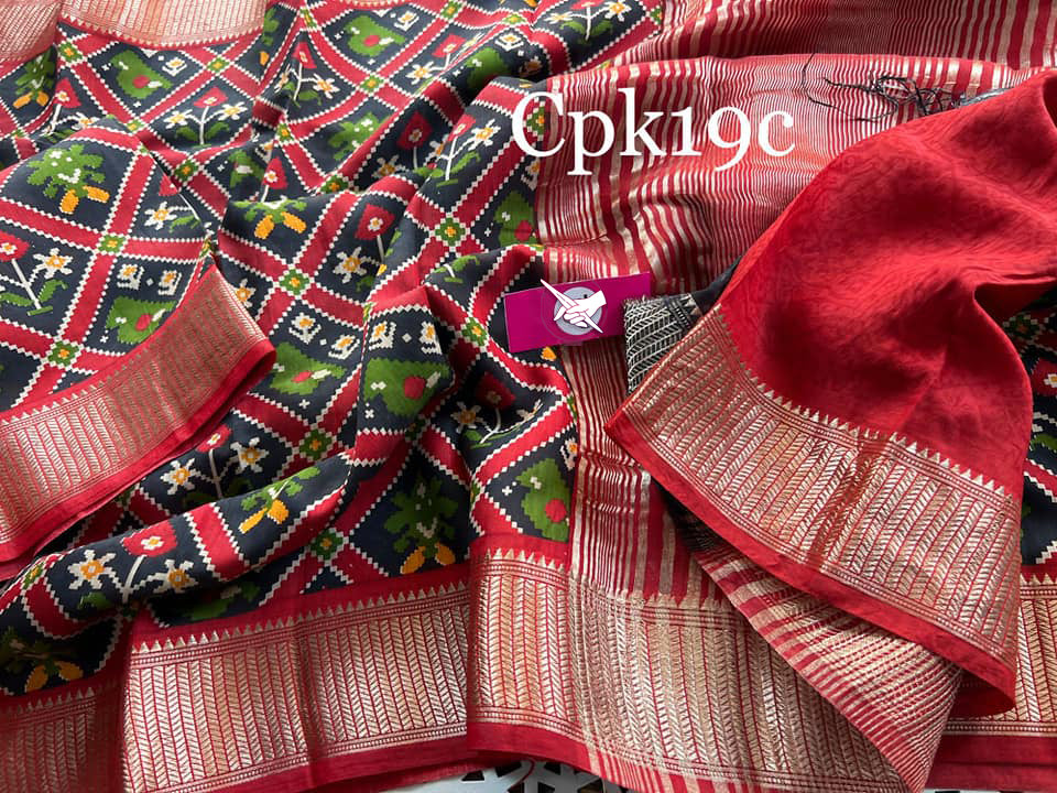 Engaging Black And Red Tussar Soft Silk Saree Handloom Woven With Digital Print And Zari Border