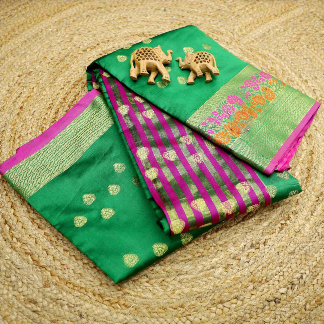 Royal Loom Green Korvai Silk Saree With Zari Weave Highlights