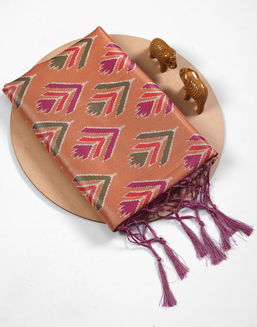 Modern Ethnic Handloom Saree With Artistic Ikkat Prints