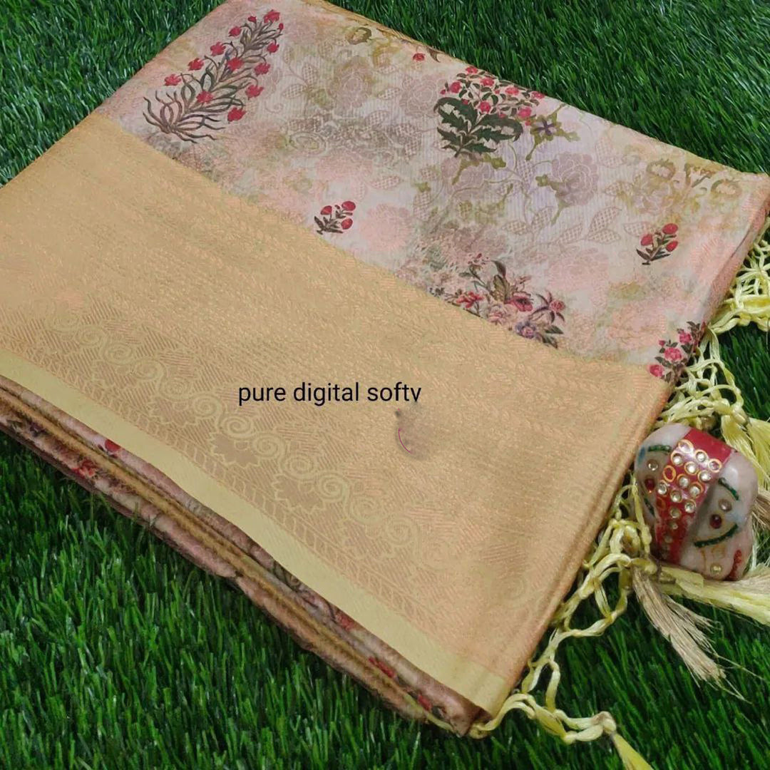 Radiant Beige Soft Silk Saree Lightweight Digital Printed Look