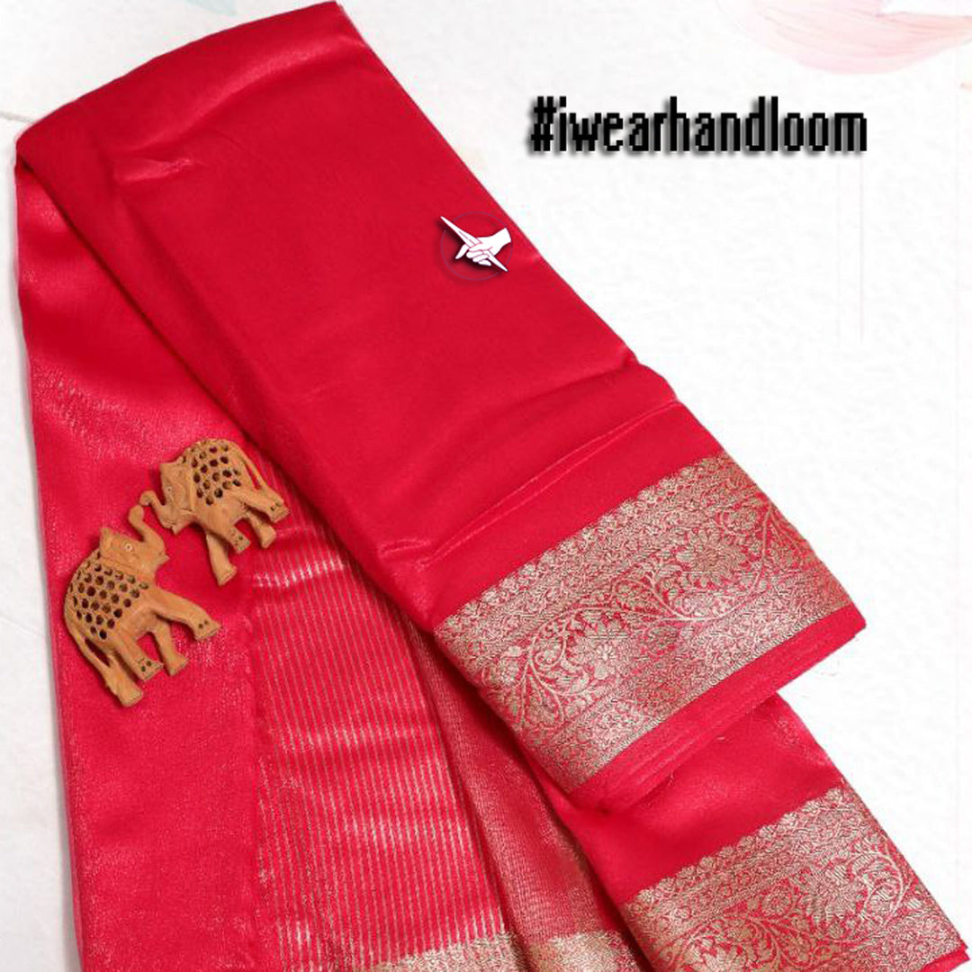 Lustrous Loom Rani Tissue Soft Silk Saree With Woven Elegance