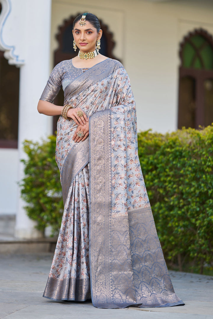 Handloom Raw Silk Saree with Digital Print & Rich Zari Pallu