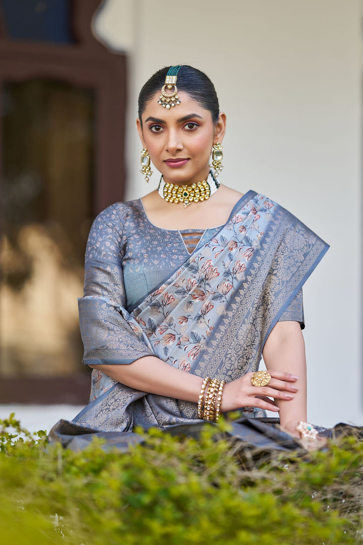 Handloom Raw Silk Saree with Digital Print & Rich Zari Pallu