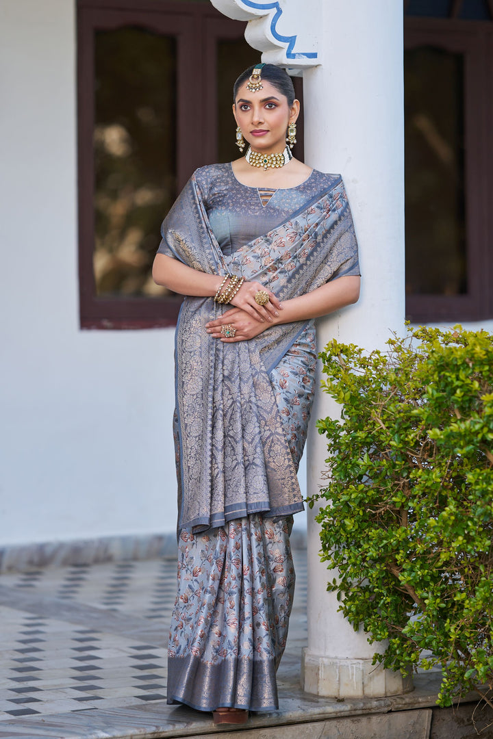 Handloom Raw Silk Saree with Digital Print & Rich Zari Pallu
