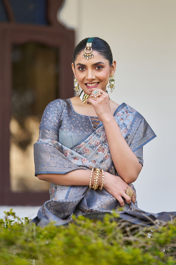Handloom Raw Silk Saree with Digital Print & Rich Zari Pallu