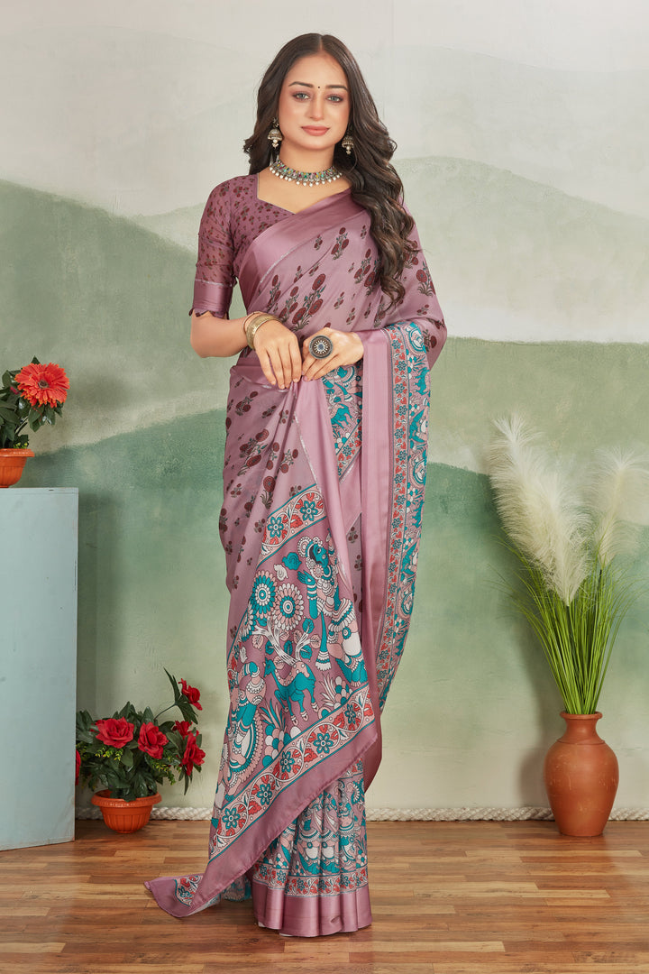 Elegant Digital Painted Light Purple Saree In Perfect For Special Occasions
