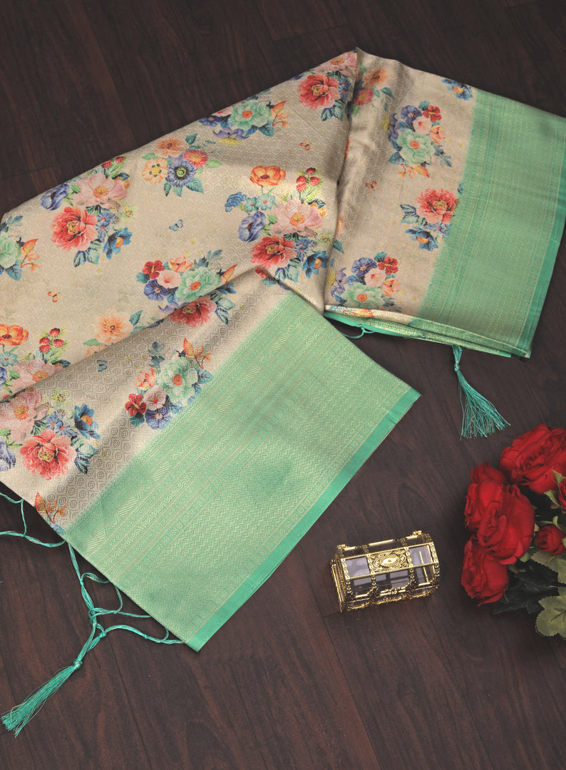 Ethnic Digital Ikkat Saree With Handloom Finish