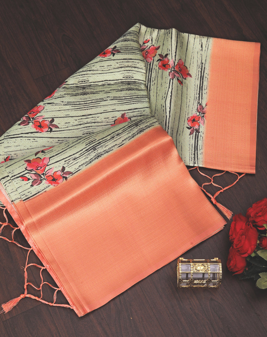 Vibrant Ikkat Print Saree Handloom Digital Fusion