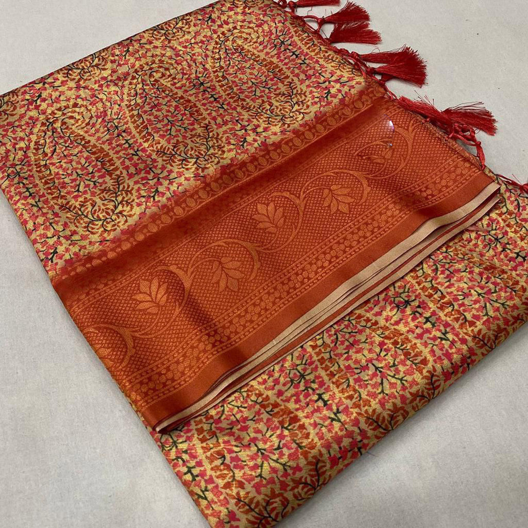 Elegant Brown Digital Printed Soft Silk Saree