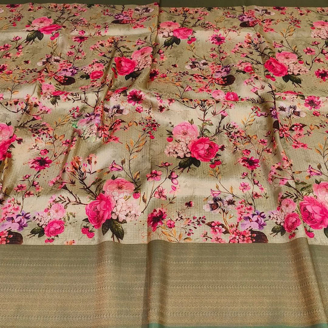 Printed Perfection Brown Glam Silk Saree With Stylish Blouse Match