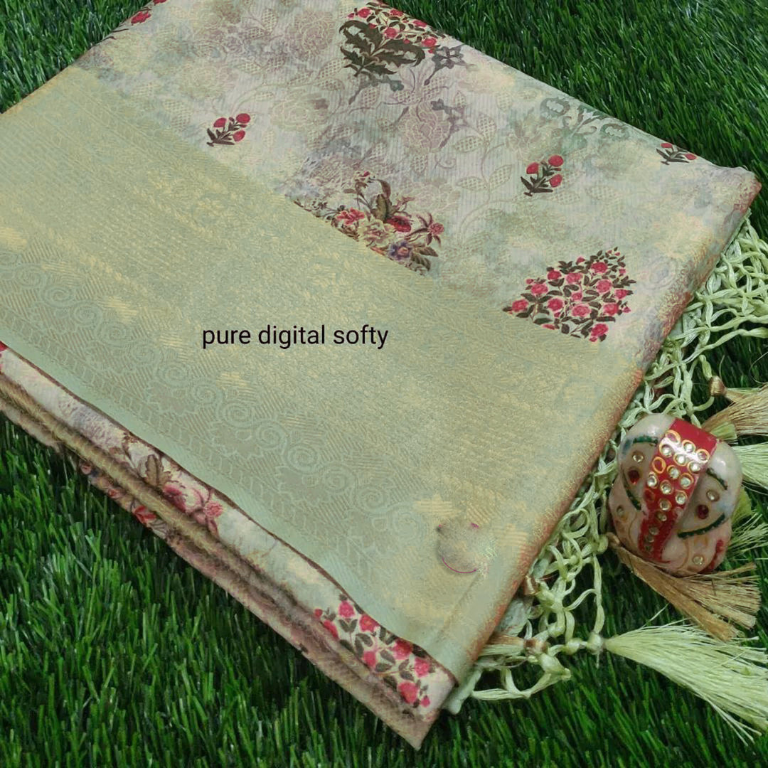 Festive Ready Sea Green Soft Silks Saree With Designer Digital Patterns