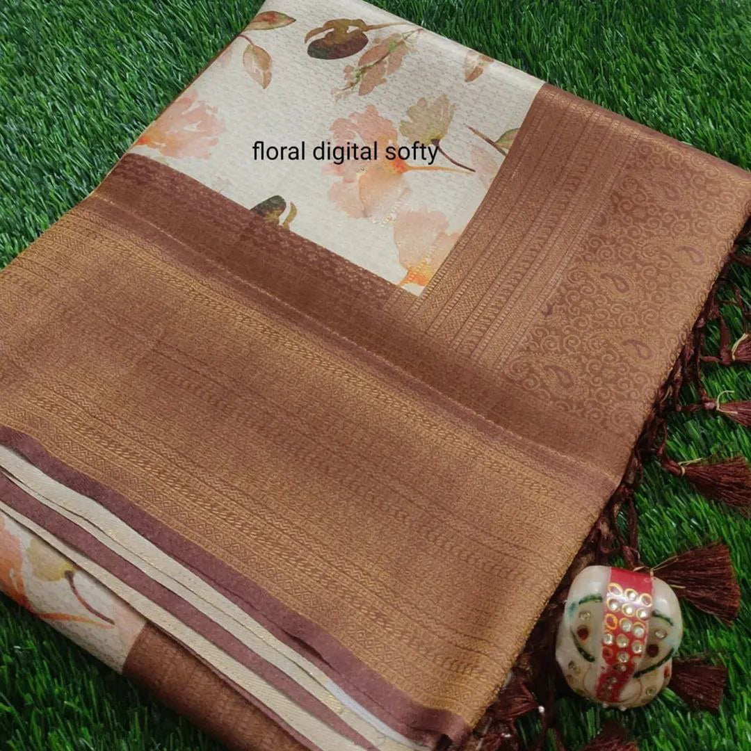 Versatile Beige Soft Silk Saree With Artistic Print