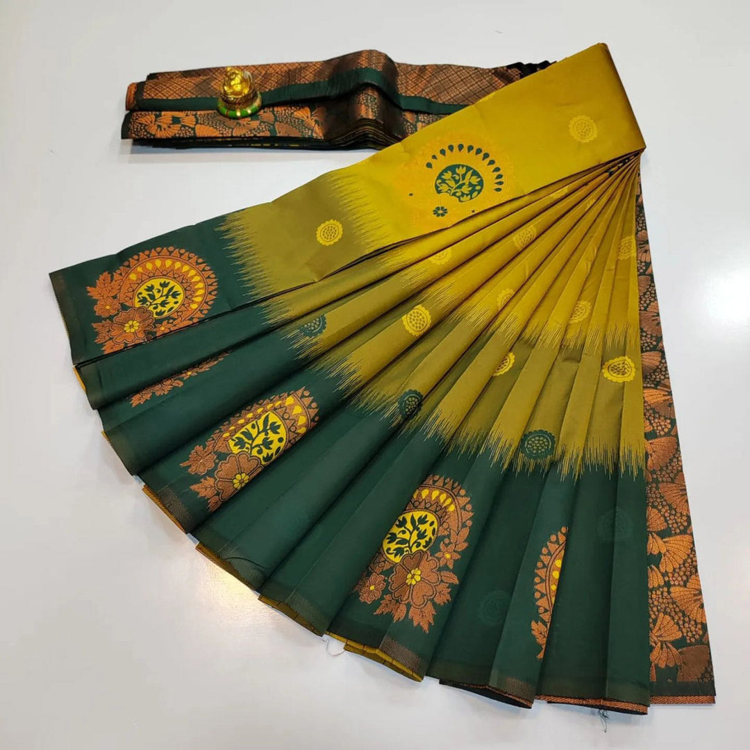 Elegant Illusions Captivating Mustard Silk Saree With 3D Work