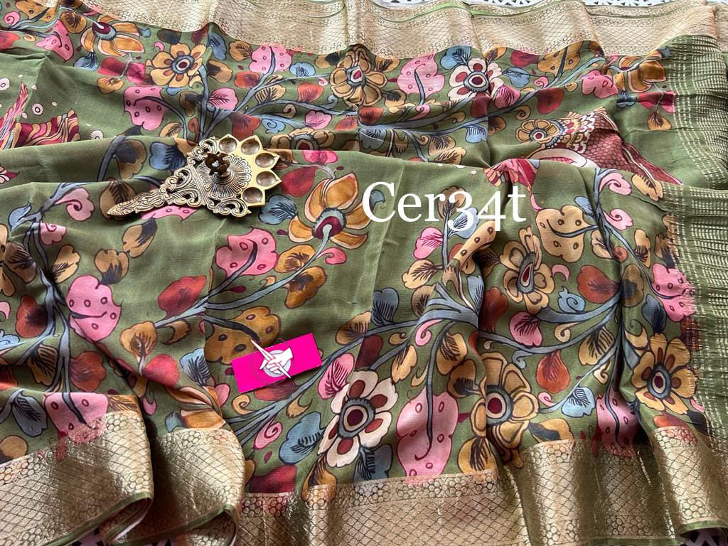 Green Elevate Your Wardrobe With This Beautiful Kalamkari Saree.
