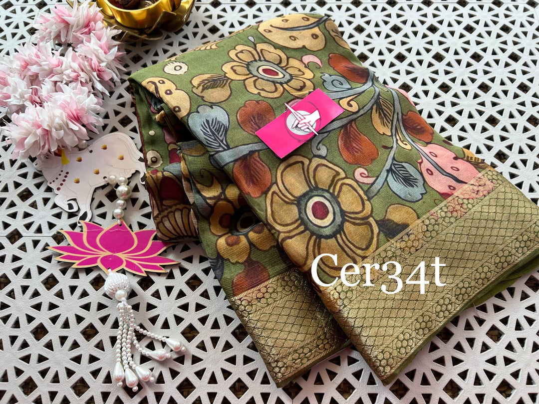 Green Elevate Your Wardrobe With This Beautiful Kalamkari Saree.