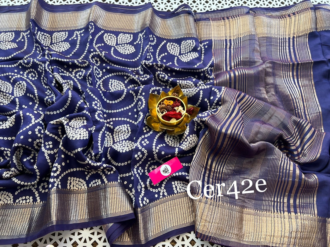 Glamorous Blue Tusser Soft silk Bandhani Digital Printed Saree