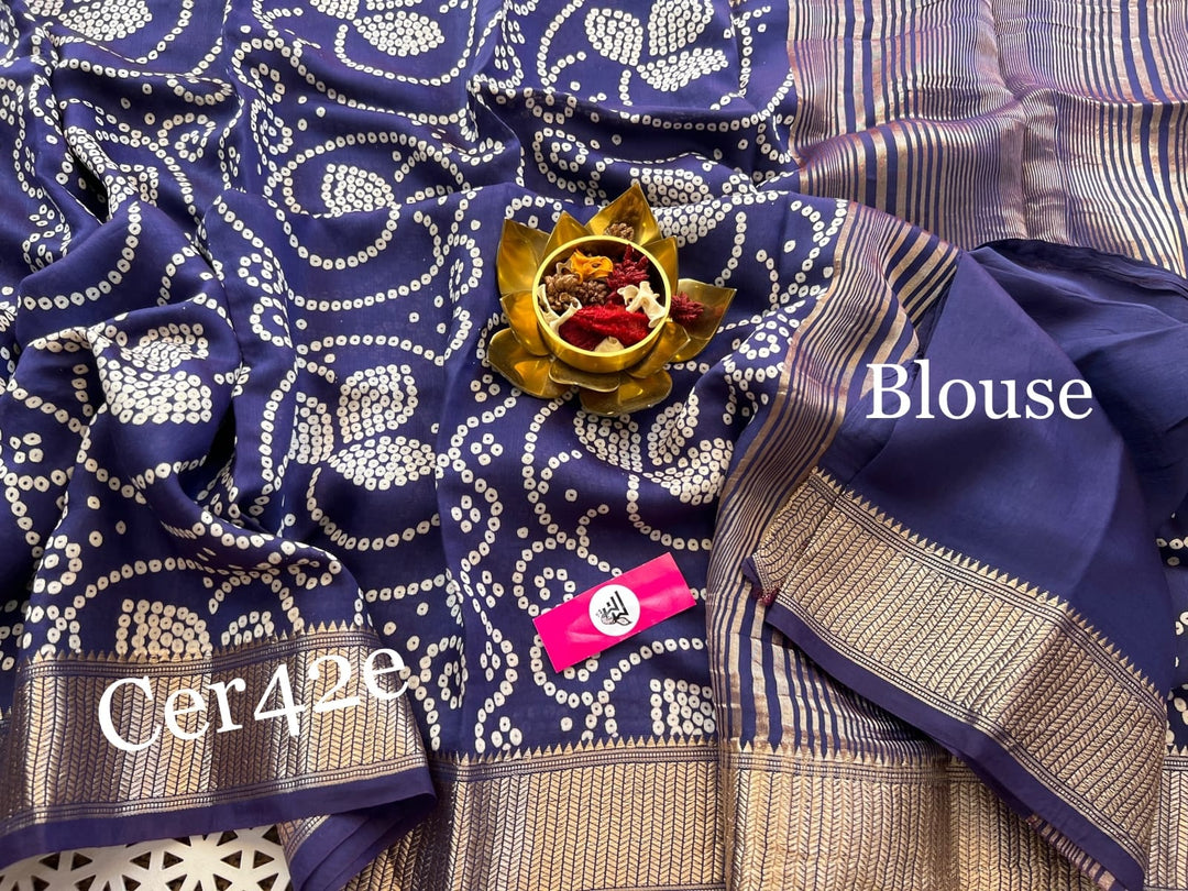 Glamorous Blue Tusser Soft silk Bandhani Digital Printed Saree