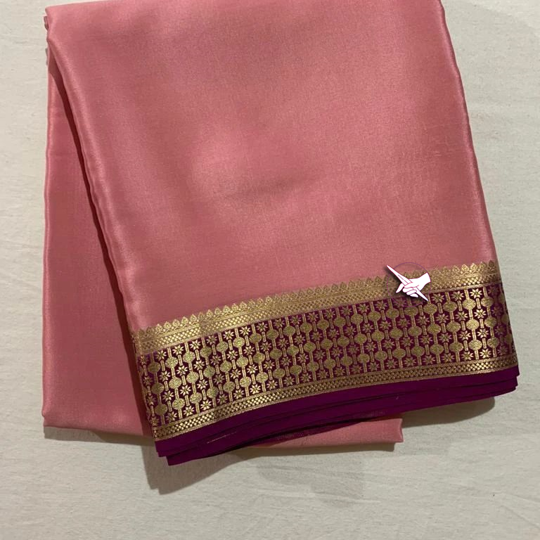 Classic Zari Woven Border Pink And Purple Mysore Silk Saree