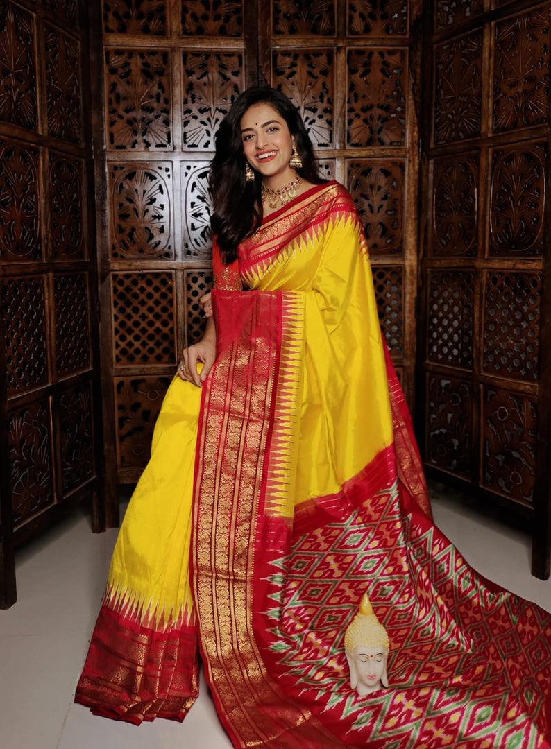 💕ikkat Printed handloom Soft Silk Saree