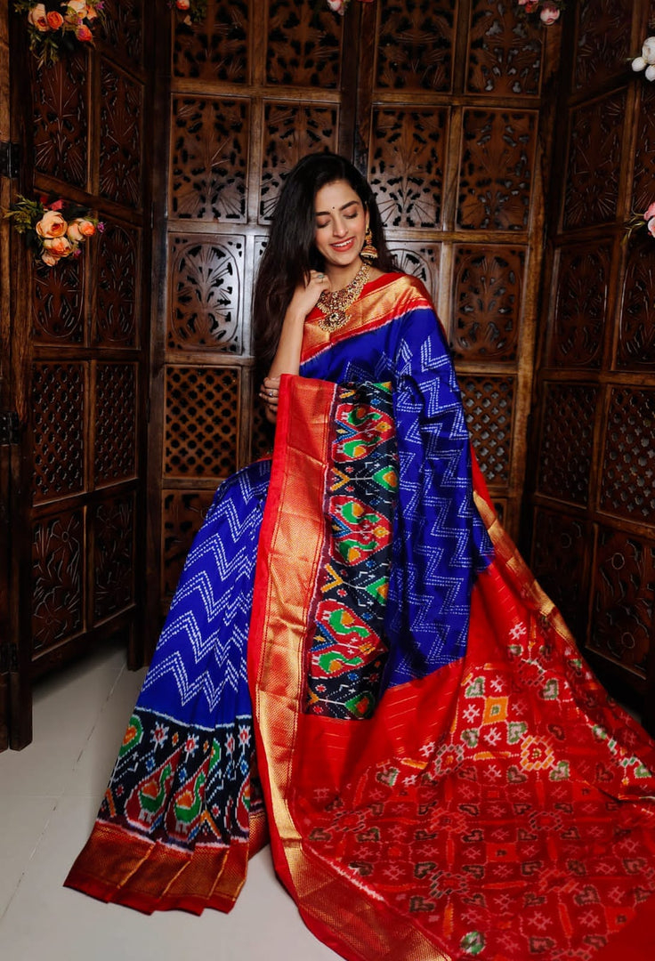 Majestic Soft Silk Handloom Saree With Kanchipuram Ikkat Print Finish