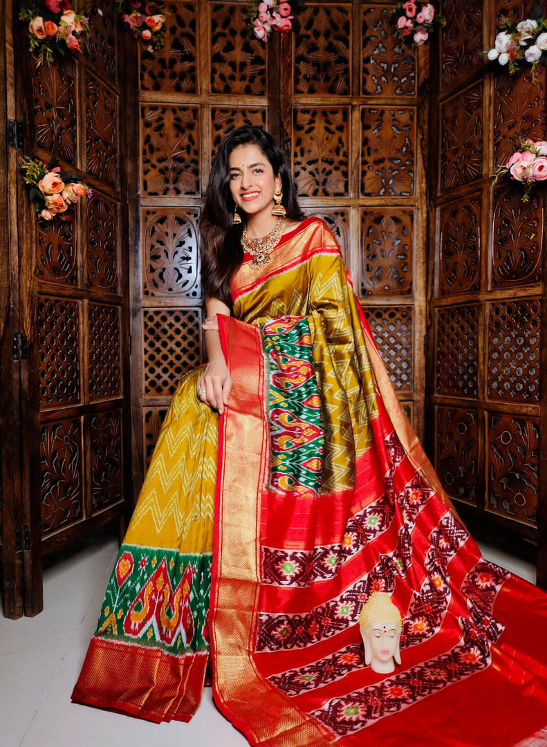 Ethnic Kanchi Soft Silk Saree With Contemporary Ikkat Digital Art