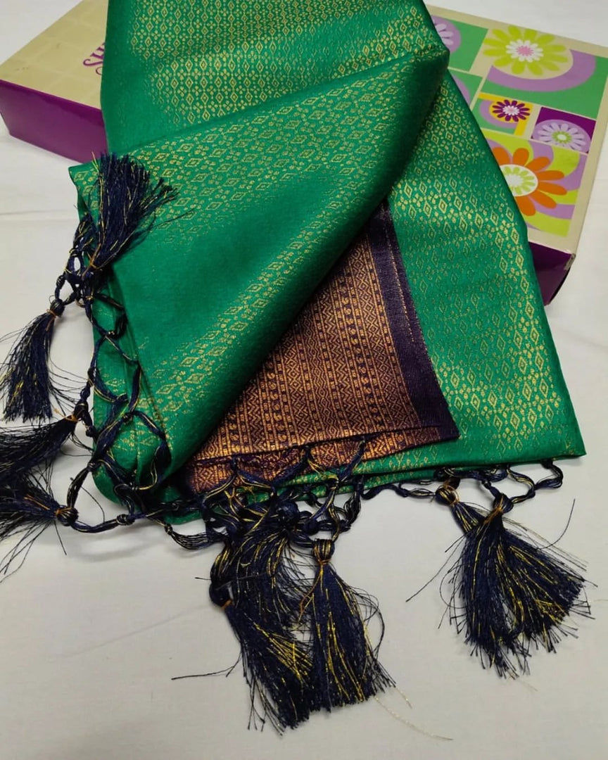 Glamorous Green And Wine Kubera Pattu Saree In Soft Silk With Artistic Digital Designs